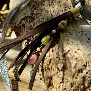 Boho Gold Ribbon and Glass Bead Necklace